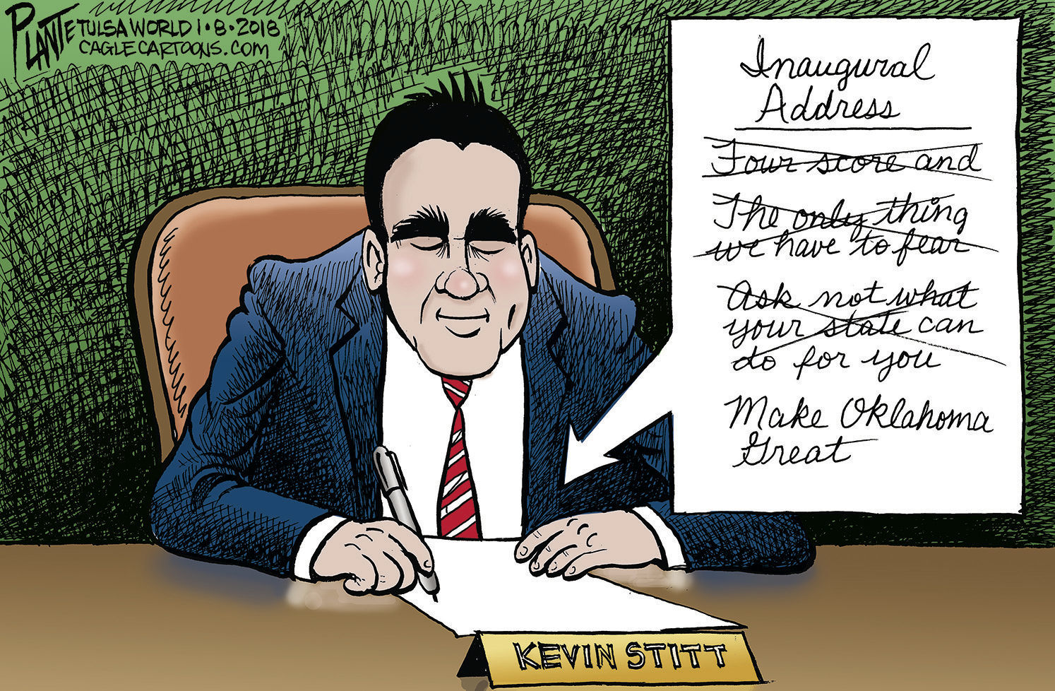 Bruce Plante Cartoon:Kevin Stitt's Inauguration